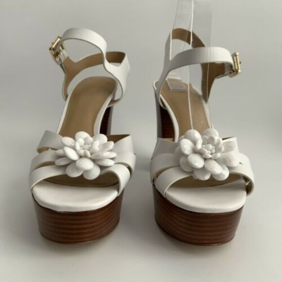 New Michael Michael Kors Leather Open-toe Pumps White Ankle Wrap 9 - Picture 4 of 12